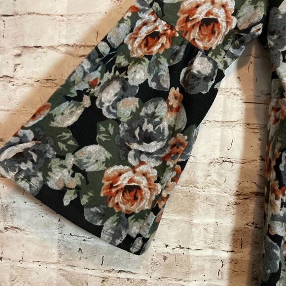 NY Collection Babydoll Sweater Dress Womens 1X Gray Rose Floral Flared Sleeve - Picture 9 of 16